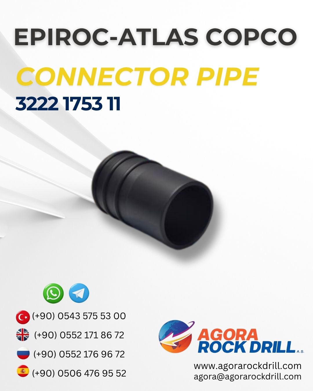 Epiroc - Atlas Copco - Connector Pipe - 3222 1753 11 - 3222175311 - 3222-1753-11