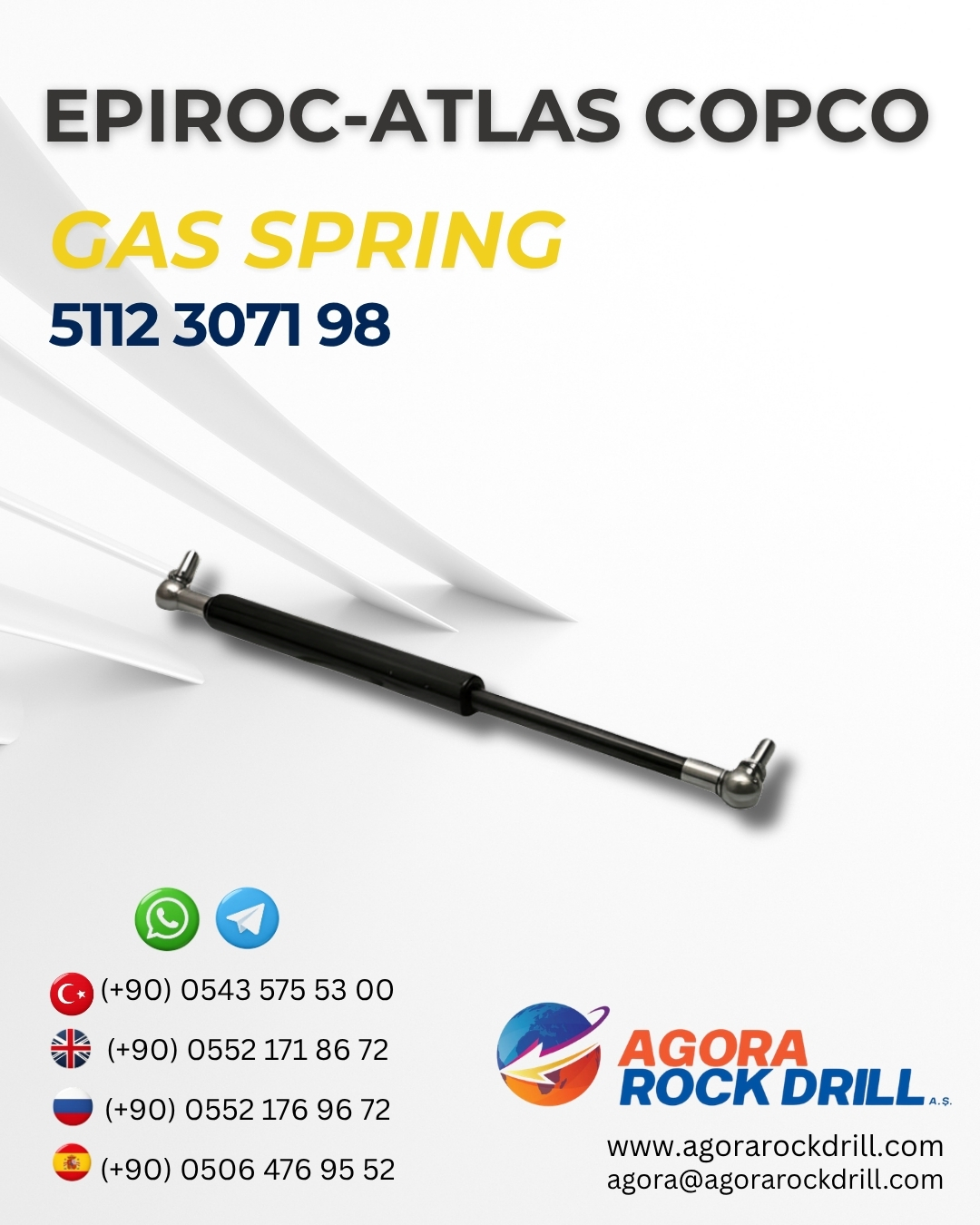 Epiroc - Atlas Copco - Gas Spring - 5112 3071 98 - 5112307198 - 5112-3071-98