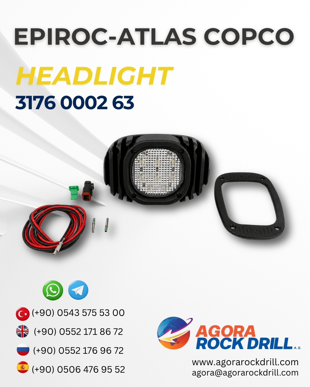 Epiroc - Atlas Copco - Headlight - 3176 0002 63 - 3176000263 - 3176-0002-63