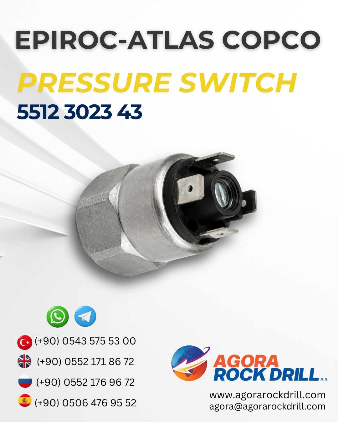 Epiroc - Atlas Copco - Pressure Switch - 5512 3023 43 - 5512302343 - 5512-3023-43