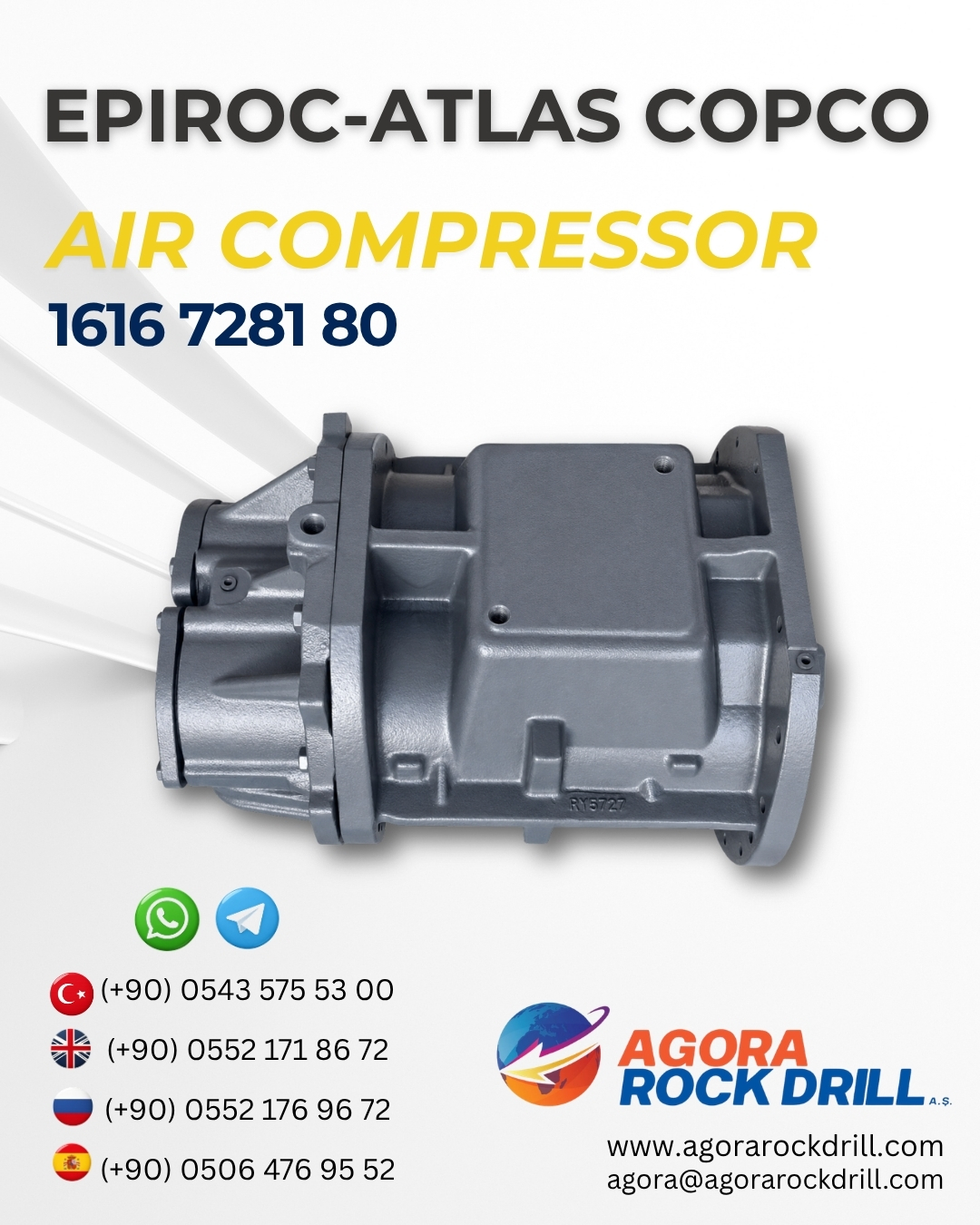 Epiroc - Atlas Copco - Air Compressor - 1616 7281 80 - 1616728180 - 1616-7281-80