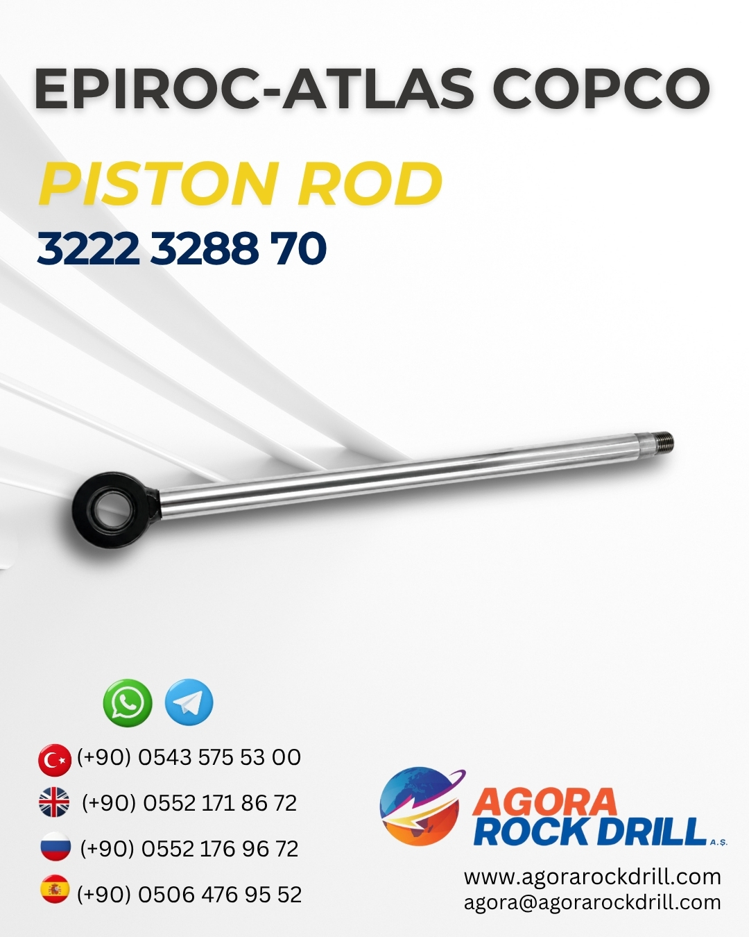 Epiroc - Atlas Copco - Piston Rod - 3222 3288 70 - 3222328870 - 3222-3288-70