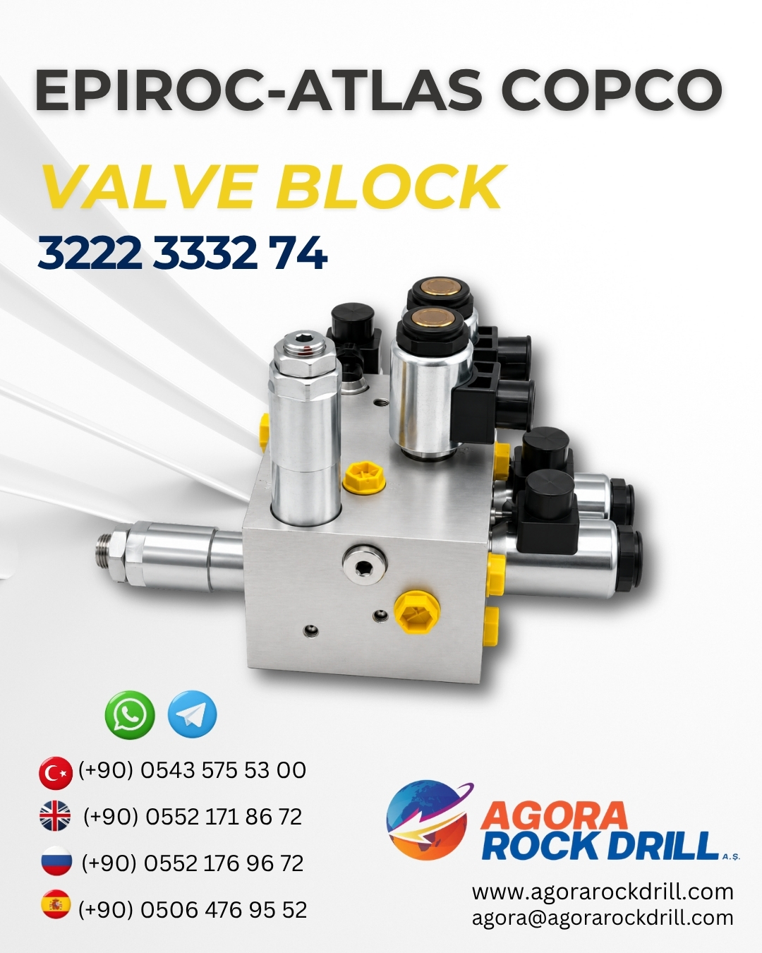 Epiroc - Atlas Copco - Valve Block - 3222 3332 74 - 3222333274 - 3222-3332-74