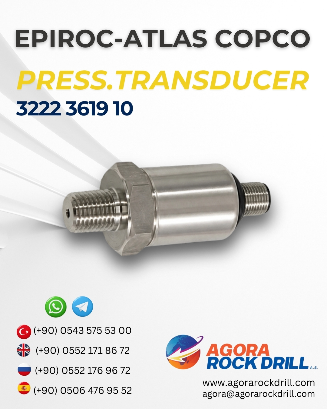 Epiroc - Atlas Copco - Press.Transducer - 3222 3619 10 - 3222361910 - 3222-3619-10