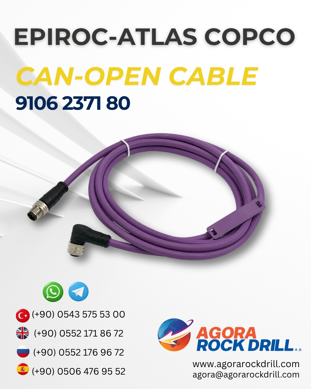 Epiroc - Atlas Copco - Can-Open Cable - 9106 2371 80 - 9106237180 - 9106-2371-80