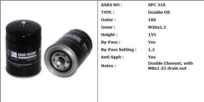 ASAŞ FILTER SPC 310 OIL FILTER
