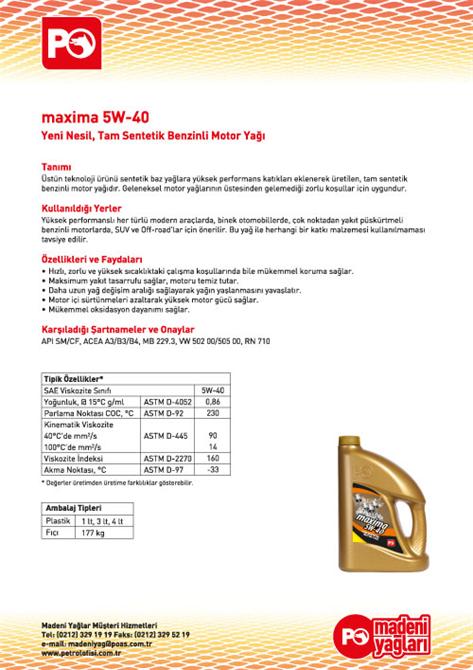 Maxima 5w-40 Benzinli Motor Yağı